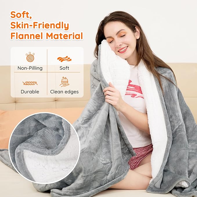 Mia&Coco Electric Blanket King -90"x100" Dual Control Flannel Heated Blanket, 10 Heat Levels, 10-Hour Auto-Off, Fast Heating, Overheat Protection, Soft Heating Blanket for Home and Office (Gray)