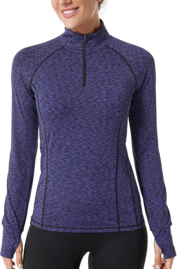 Zengjo Womens Quarter Zip Long Sleeve Workout Tops 1/4 Zip Running Pullover