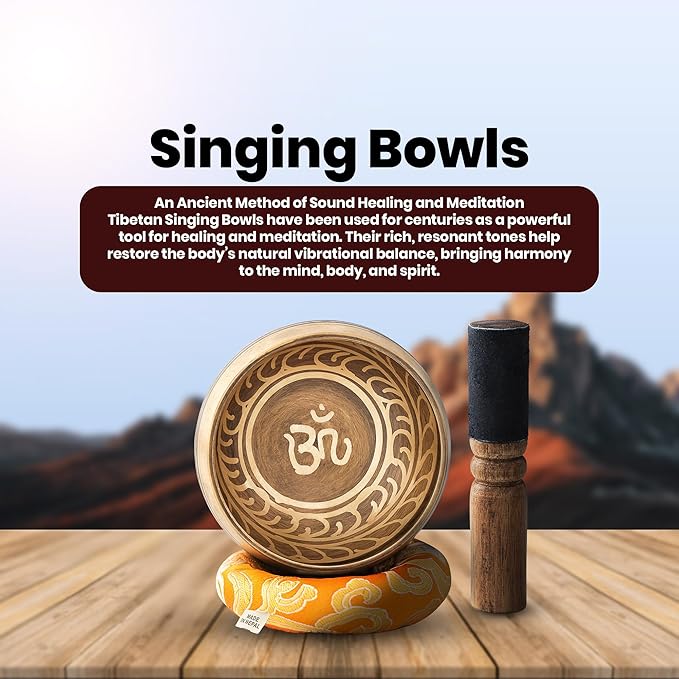 Wonders Ladies Tibetan Singing Bowl Set – Handcrafted in Nepal – Meditation Sound Bowl for Healing, Stress Relief, Chakra Balancing – Ideal Gift for Yoga Lovers, Women & Men(Buddha(Tibetian OM))