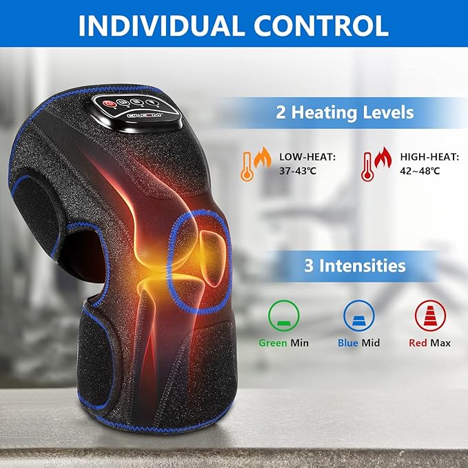 CINCOM Knee Massager with Heat, Air Compression Leg Knee Brace Wrap for Arthritis and Pain Relief Knee Eletric Heating Pad for Swelling, Injury and Joint Recovery Mothers Day Gifts (Single Unit)