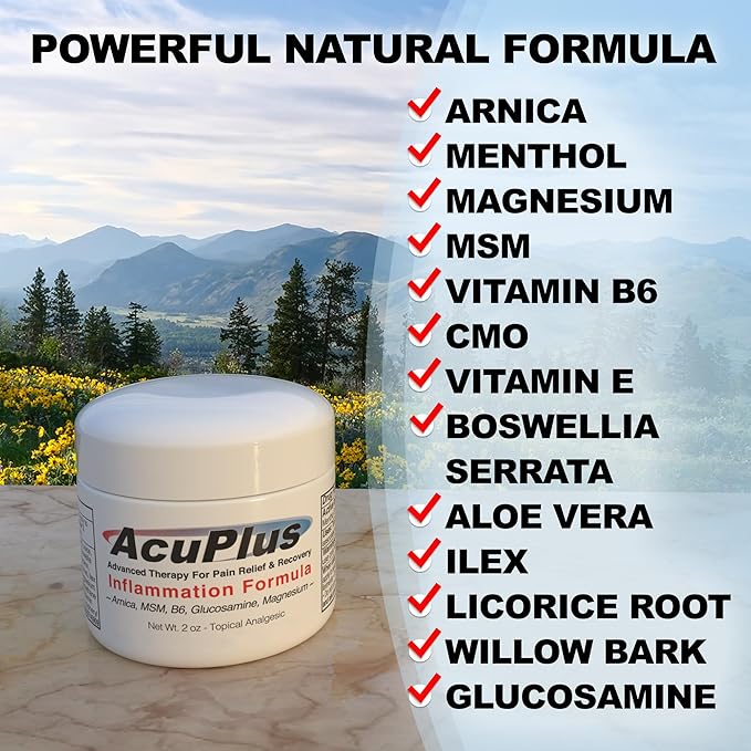 AcuPlus - Advanced Pain Relief Topical Anti Inflammatory Cream to Soothe Muscle & Joint Pain - Arthritis, Bursitis, & Tendonitis - Fast-Acting Formula with Natural Ingredients - 2 oz.