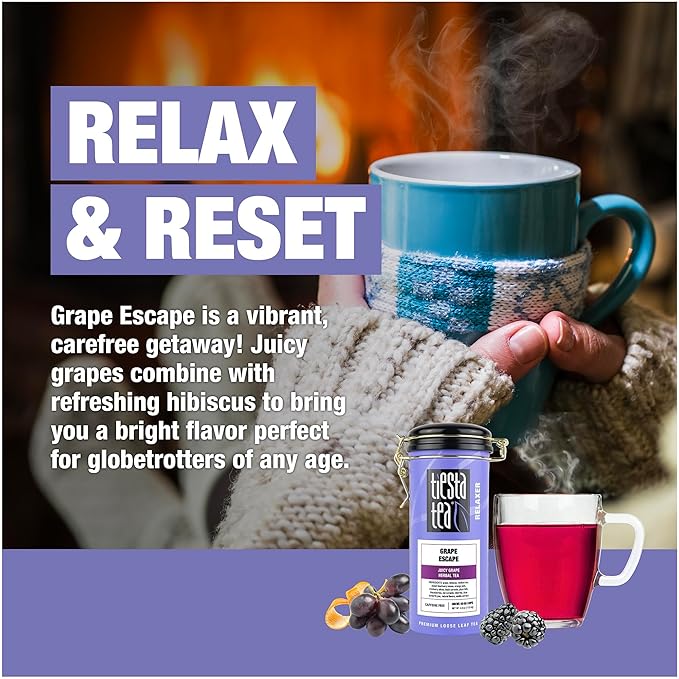 Tiesta Tea - Grape Escape, Loose Leaf, Juicy Grape Herbal Tea, Non Caffeinated Fruit Blends, Make Hot or Iced Up to 50 Cups, 4 oz Refillable Tin