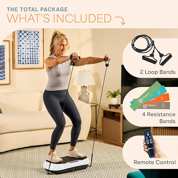 Lifepro Waver Mini Vibration Plate for Lymphatic Drainage – Whole Body Vibrating Platform Exercise Machine for Muscle Toning & Recovery with Remote & Resistance Bands, Max Load 260 lb