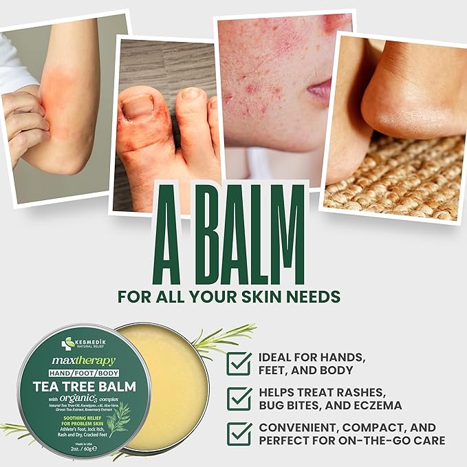 Tea Tree Oil MaxTherapy Balm, Itchy Skin Relief, Soothing for Rashes, Jock Itch, Athlete’s Foot, Chafing, Insect Bites, Folliculitis, Dry Sensitive Skin, Effective & Safe for All Ages, 2-Pack