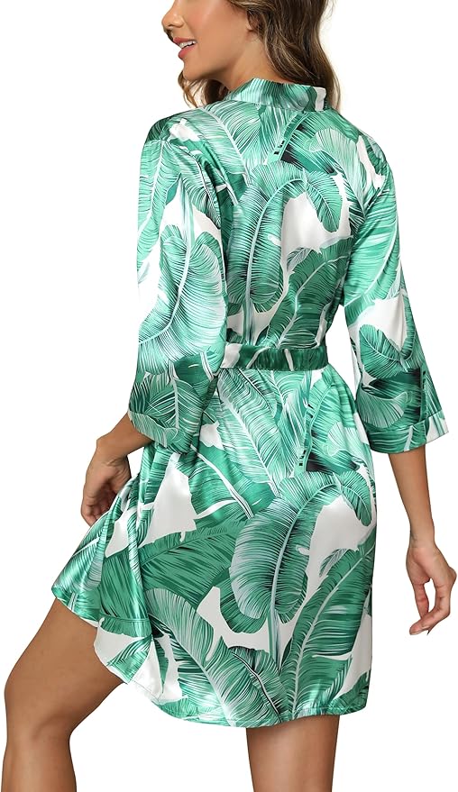 Samring Women's Bride Bridesmaids Robe Short Satin Kimono Robes for Wedding & Bridal Party Silk Bathrobes for Women