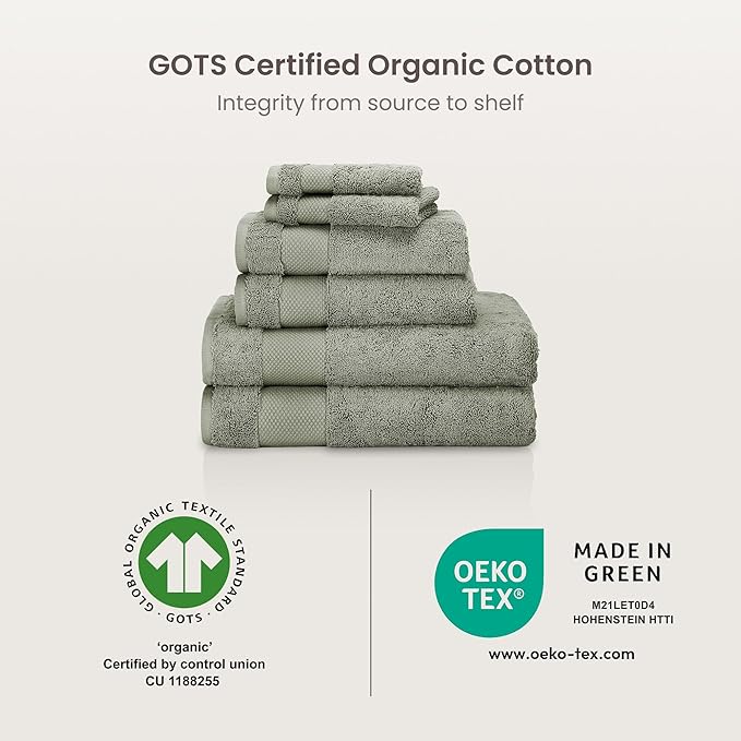 BIOWEAVES 100% Organic Cotton Bath Sheet Set of 2 | Soft Oversized Bath Towels | 700 GSM Premium Bath Towel Sheet Set GOTS Certified - Sage