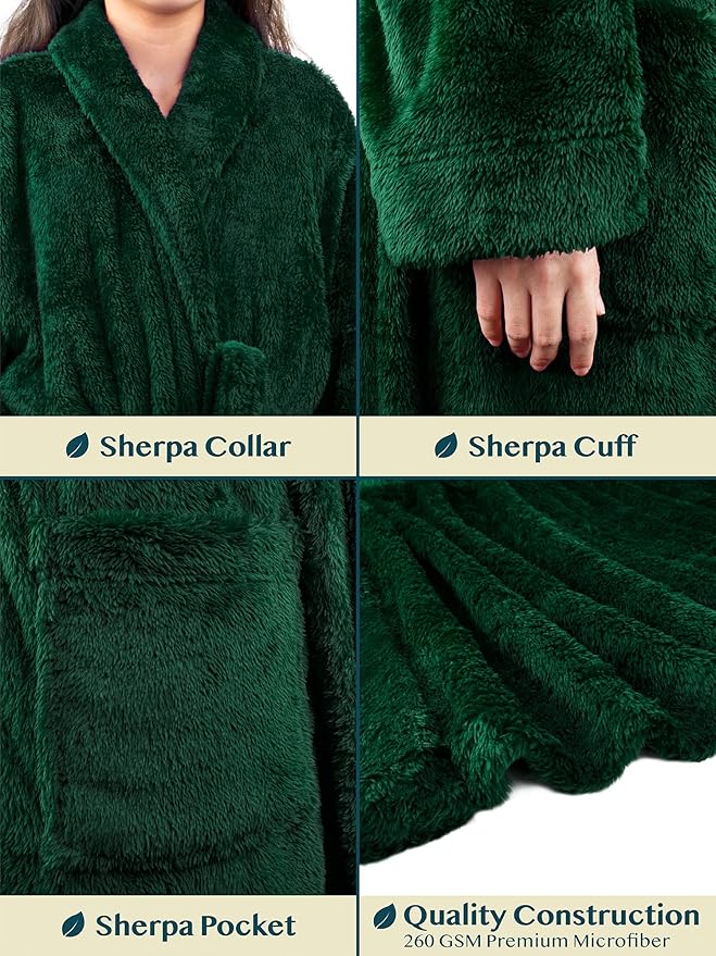 PAVILIA Premium Womens Plush Soft Robe Fluffy, Warm, Fleece Sherpa Shaggy Bathrobe