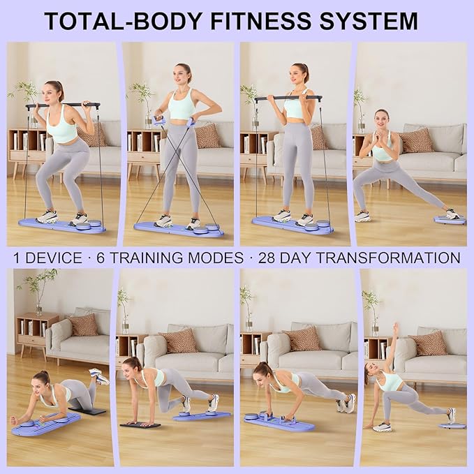 Pilates Reformer Set - Foldable Sliding Reformer, Pilates Board for Home Workout, Portable Abdominal Core Trainer Pilates Reformer Board - Full Body Workout Equipment for Home