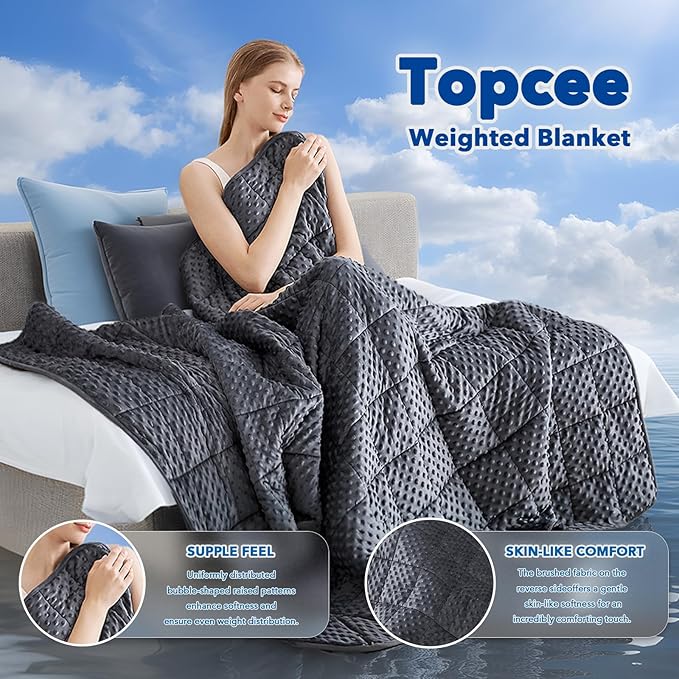 Topcee Weighted Blanket for Adults (15lbs 48"x72"), Minky Dots Heavy Blanket for 140-160lbs Sleeping, Soft, Cozy and Cooling Weighted Throw Blankets, Machine Washable, Grey