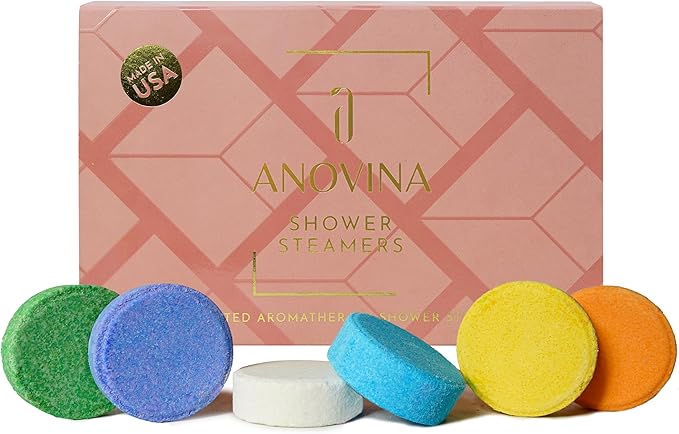 Anovina Shower Steamers Aromatherapy Gift Box Made in USA Self Care Gifts for Women and Men - All Natural Shower Bombs - Shower Tablets Made with Essential Oils