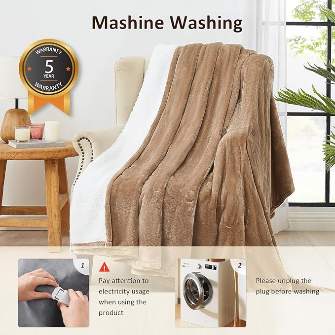 Heated Electric Blanket King Size - 100"x90" Flannel Heating Blanket with 10 Heating Levels & 5 Time Settings Over-Heat Protection, Winter Warmer for Adults with ETL Certification(Ivory)