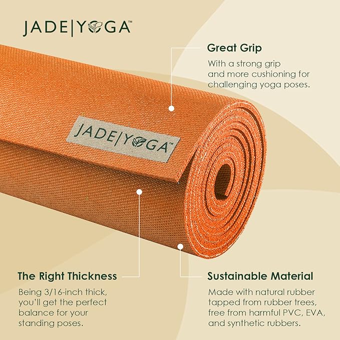 JadeYoga Harmony Yoga Mat - Durable & Thick Gym Fitness Mat, Non-Slip Natural Rubber Yoga Mat - Home Exercise & Stretching Mat, Workout Mat - Yoga, Pilates & Meditation for Women & Men