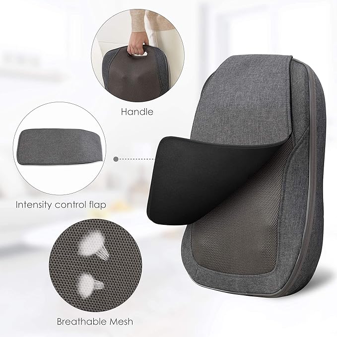 CooCoCo 14"×19" Shiatsu Back Massager with Heat, Birthday Gifts for Dad Mom Women Men Husband, Portable Massage Chair Pad, Kneading Massage Tools for Pain Relief, Chair Massager for Office Home