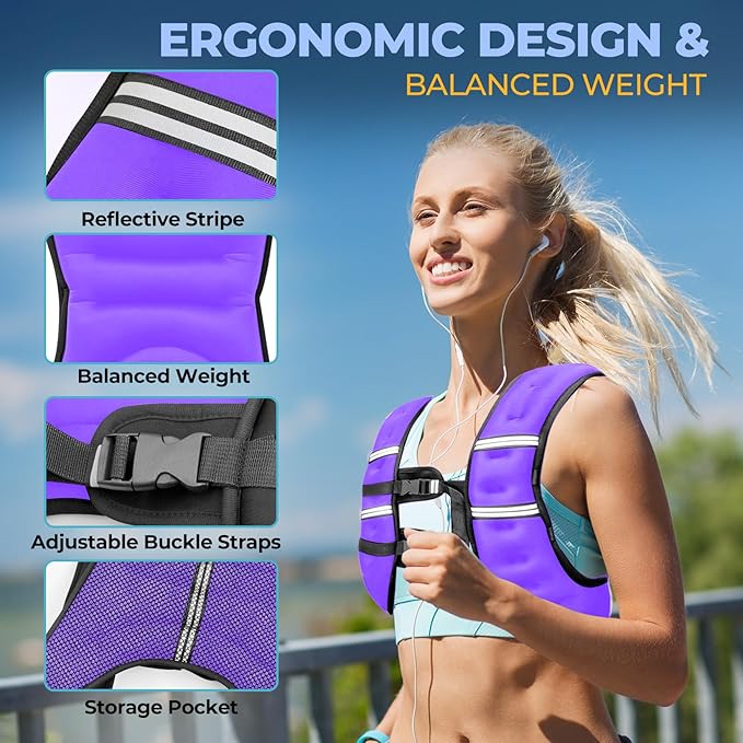 Weighted Vest, 12lb/16lb/20lb Weight Vest with Reflective Stripes for Men Women, Two Adjustment Straps for Workout, Strength Training, Running, Fitness, Muscle Building, Weight Loss