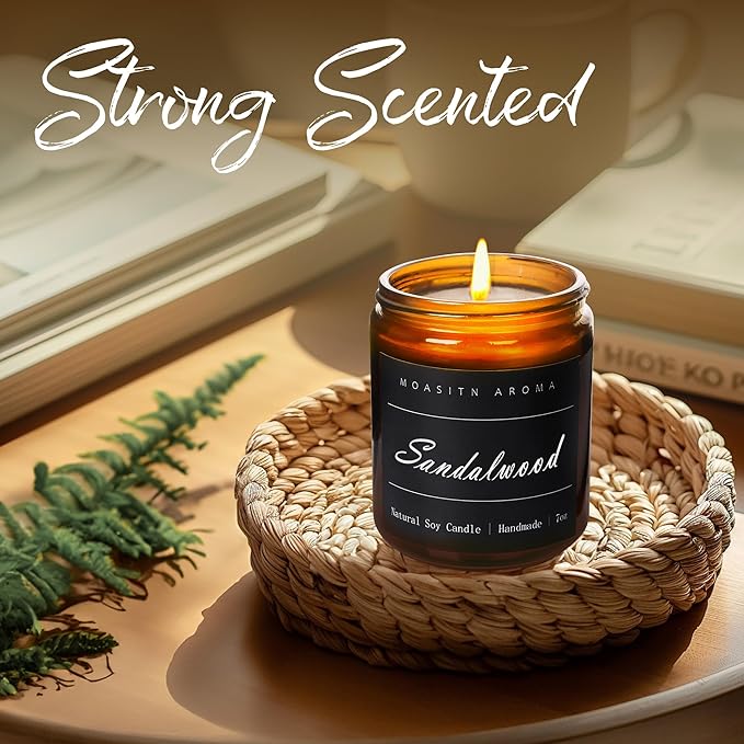 MOASITN Sandalwood Heavenly Scented Candles for Home| Natural Soy Aromatherapy Candle| Handmade Long Lasting Jar Candel| Gift for Women,Men| as Birthday,Housewarming,Thank You,Relaxing Gifts| 7oz