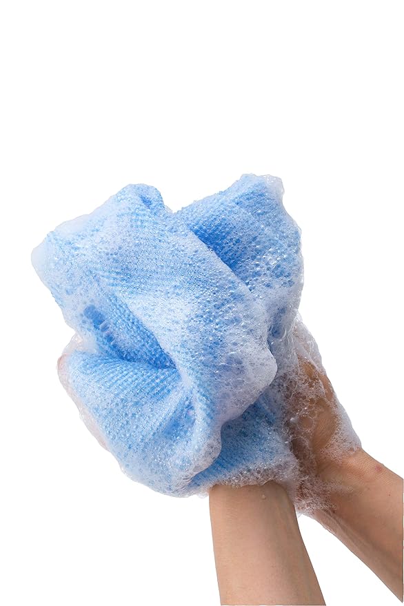 Modu 4 PCS Long Exfoliating Washcloth - African Bath Net Sponge Loofah Japanese Washcloth Body & Back Scrubber for Shower, Deep Cleansing (Pink, Sky Blue, Yellow, Green)