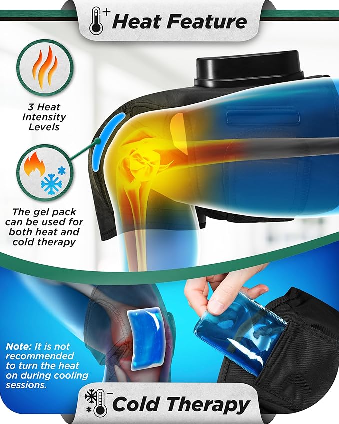 Lunix LX4 Knee Massager with Heat and Compression, Rechargeable Thigh, Calf, and Knee Wrap with Cold or Heat Therapy, Leg Brace and Heating Pad, Black
