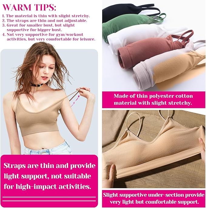 selizo 6 Pcs Sports Bras Pack - V Neck Cami Bralettes for Women
