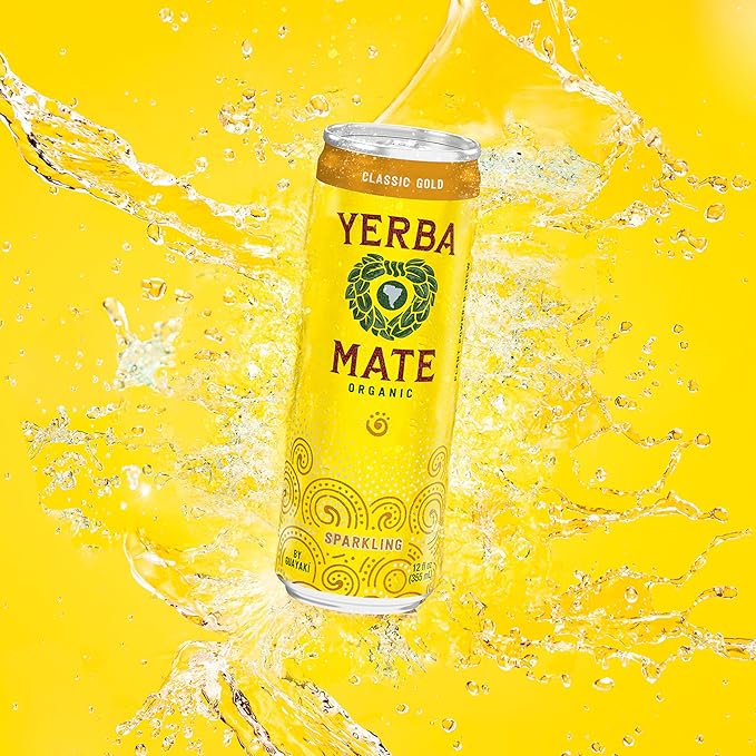 Yerba Madre Organic Organic Sparkling Yerba Mate, Classic Gold, 80mg Natural Plant Based Caffeine, Smooth Energy & Focus, Carbonated, 12 Oz (Pack of 12) (Packaging May Vary)