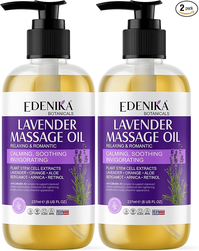 Lavender Aromatherapy Massage Oil for Couples, Romantic & Relaxing Body Oil with Calming Lavender Scent. Helps Relax The Body & Soothe The Senses, 2-Pack