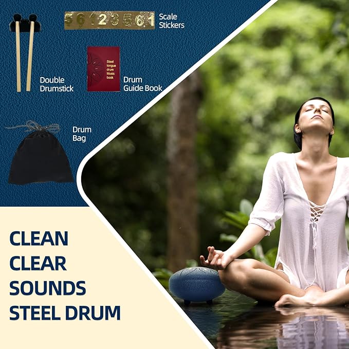 Steel Tongue Drum 6 Inch 8 Notes,C-Key Steel Hand Drum Instruments Set for Kids Adults,Navy Blue
