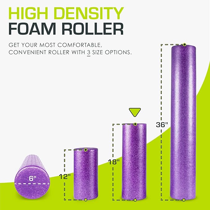 ProsourceFit High Density Foam Rollers 12 - inches Long, Firm Full Body Athletic Massage Tool for Back Stretching, Yoga, Pilates, Post Workout Muscle Recuperation