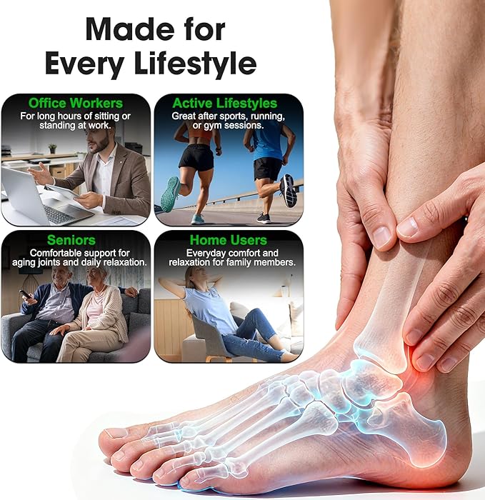 DeMoce Cordless Foot Ankle Massager for Pain Relief, Ankle Heating Pad, Ankles Heating Wrap, Massage Foot Heating Pad, 6 Heat Levels, 3 Vibration Modes, Adjustable Timer, Auto Shut Off
