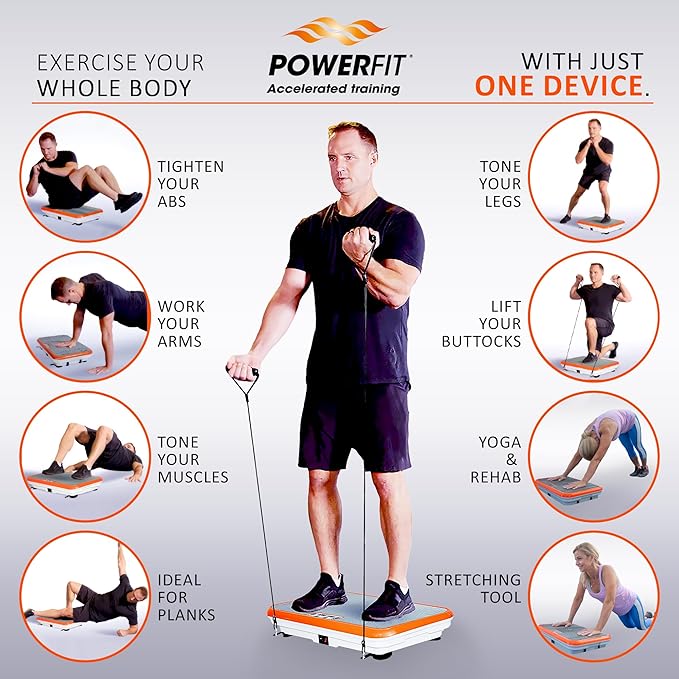 Power Fit Vibration Plate Exercise Machine, Powerfit Elite Vibration Platform, Power Plate, Body Vibration Plate for Lymphatic Drainage, Body Shaker Weight Loss - Remote, Resistance Bands & Diet Plan