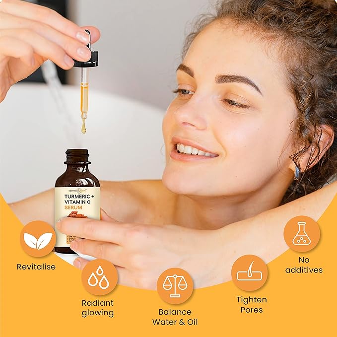 Turmeric Serum for Face + Glow-Boosting Vitamin C Serum –Organic Moisturizer for Acne, Dark Spots & Clear Skin– Boosts Hydration for Dry & Tired Skin – Anti-Aging Formula for Glowing Skin, 2 FL OZ