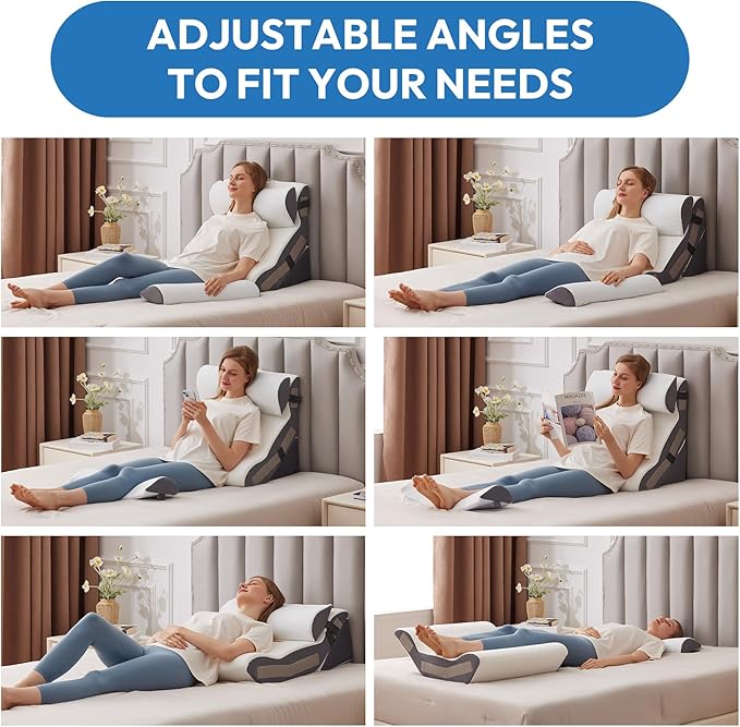 4PCS Orthopedic Bed Wedge Pillow Set for Sleeping, Sitting up in Bed, 6-in-1 Foam Wedge Pillow for Acid Reflux & Back Pain Relief & Leg Elevation, Post Surgery Pillow for GERD & Snoring, White