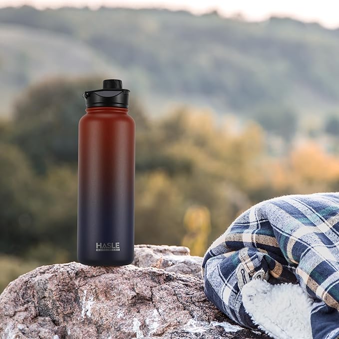 HASLE OUTFITTERS 40oz Stainless Steel Water Bottle, Vacuum Insulated Double Walled Leak Proof Sports Water Bottle with 2 Lids (Straw and Spout Lid) Thermo Mug Keep Cold and Hot(Ruby Purple Gradient,1)