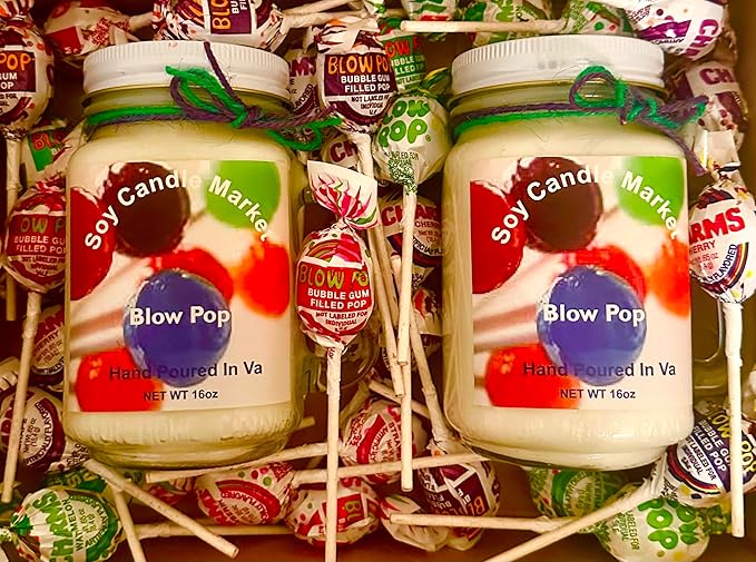 Soy Scented Candles | Handmade & Highly Aromatic Candles Burns Upto 85 Hours in Glass Jar - Perfect for Home Decor, Wedding, Birthday, Dinner (Blow Pop, 12 oz)