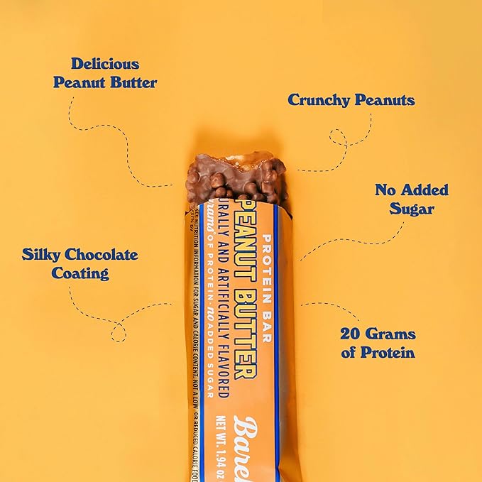Barebells Protein Bars Peanut Butter - 12 Count, 20g High Protein Treats - Chocolate Nutrition Bar with 1g Total Sugars - On-The-Go Breakfast or Post-Workout Snack