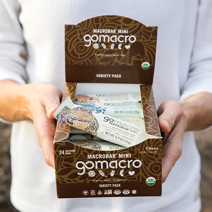 GoMacro MacroBar Mini Organic Vegan Protein Bars, Variety Pack, 0.9 Oz, 24 Count