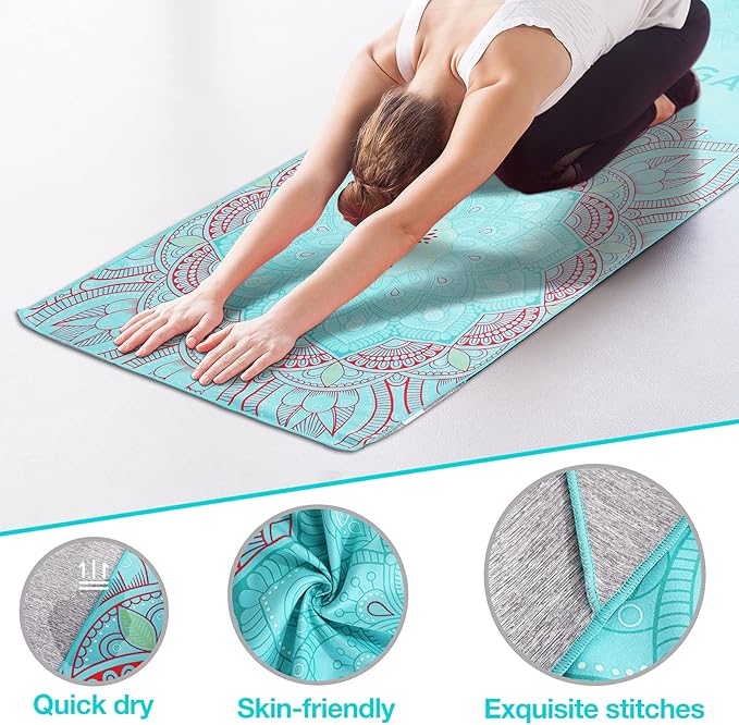MoKo Yoga Towel, Non Slip Hot Yoga Blanket Printing Pattern Quick Dry with Corner Pocket for Bikram, Pilates, Gym Workout, Outdoor Picnic