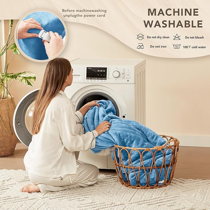 Homemate Electric Heated Blanket King Size - 100"x90" Heating Blanket King Size Dual Control 1/2/4/6/8 Hours Auto-Off 10 Heat Level Over-Heat Protection Flannel Sherpa ETL Certification