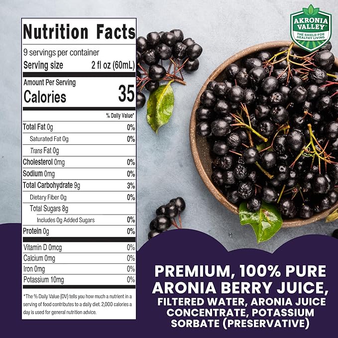 Akronia Valley 100% Aronia Berry Juice | 16 Fl Oz (Pack of 6) One Month Supply | Gluten Free Superfood Juice Drink