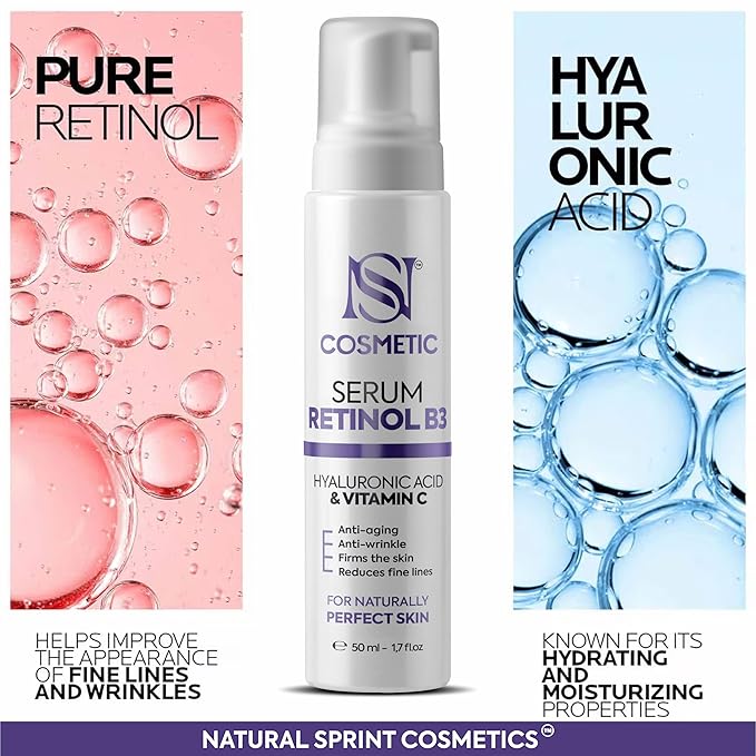 Anti Aging Face Serum with Retinol, Vitamin C, Vitamin B3 & Hyaluronic Acid – Deep Hydration, Collagen Boost, Wrinkle Reduction & Skin Firming – Lightweight Formula – 50 ml