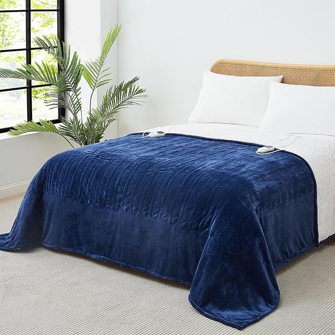 Heated Electric Blanket King Size - 100"x90" Flannel Heating Blanket with 10 Heating Levels & 5 Time Settings Over-Heat Protection, Winter Warmer for Adults with ETL Certification(Navy Blue)