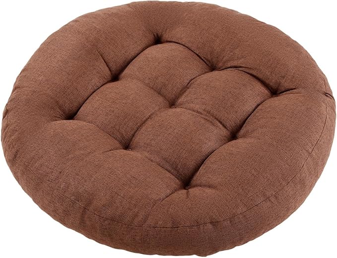 Meditation Floor Pillow, Round Floor Cushions for Adults, Button Tufted Seat Cushions for Yoga Tatami Living Room, Brown, 22 x 22 x 4 in