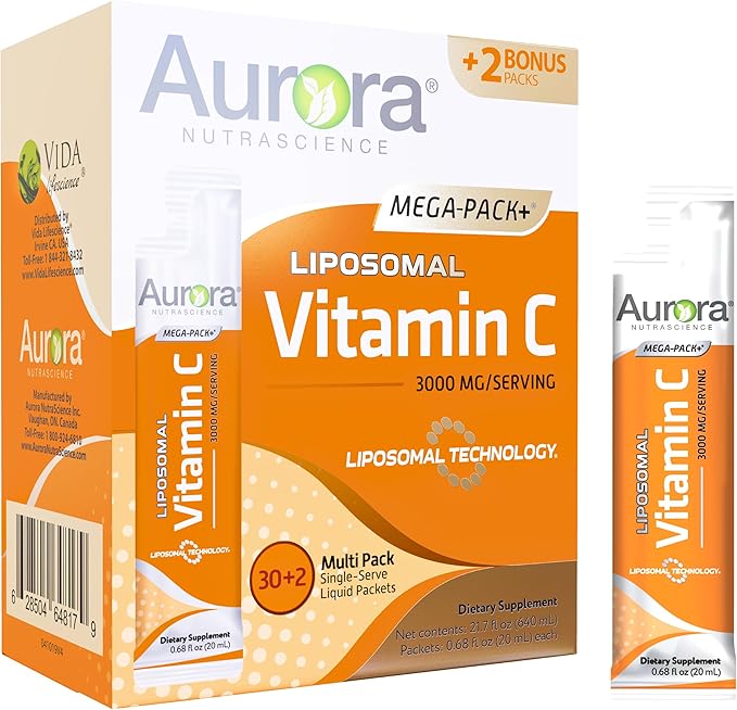Aurora Nutrascience Mega Liposomal Glutathione, 750 mg, and Vitamin C, 3,000 mg, Immune Support and Antioxidant Bundle