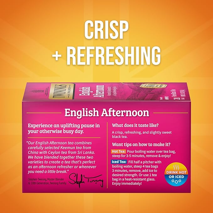 Twinings English Afternoon Black Tea Individually Wrapped Bags, 20 Count (Pack of 6), Smooth & Slightly Sweet, Caffeinated, Enjoy Hot or Iced, 120 Teabags