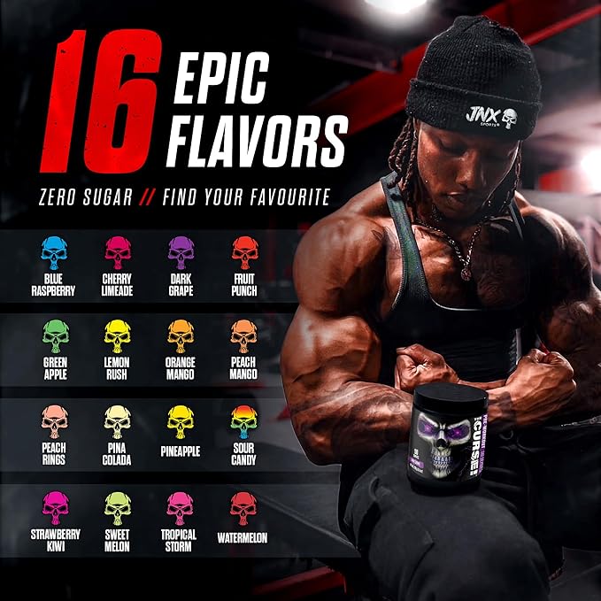 JNX SPORTS The Curse! Pre Workout Powder for Men & Women, Caffeine, Beta-Alanine, Creatine, L-Citrulline, 50 Servings, Dark Grape Flavor – Boost Energy, Strength & Focus