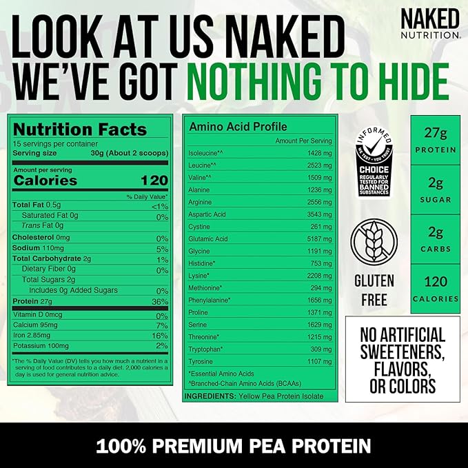 Naked Pea - Pea Protein Isolate - Plant Based, Vegetarian & Vegan Protein. Easy to Digest, Non-GMO, No Lactose, No Soy and Gluten Free - 15 Servings