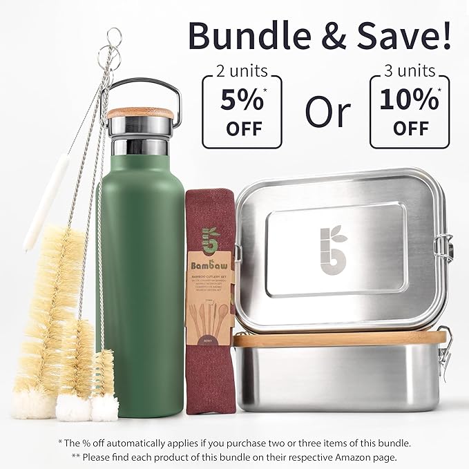 Bambaw 32oz Insulated Water Bottle, Green Stainless Steel Water Bottle, Large Water Bottle Stainless Steel, Hiking Water Bottle, Metal Water Bottle, 32 oz Water Bottle – Sage Green