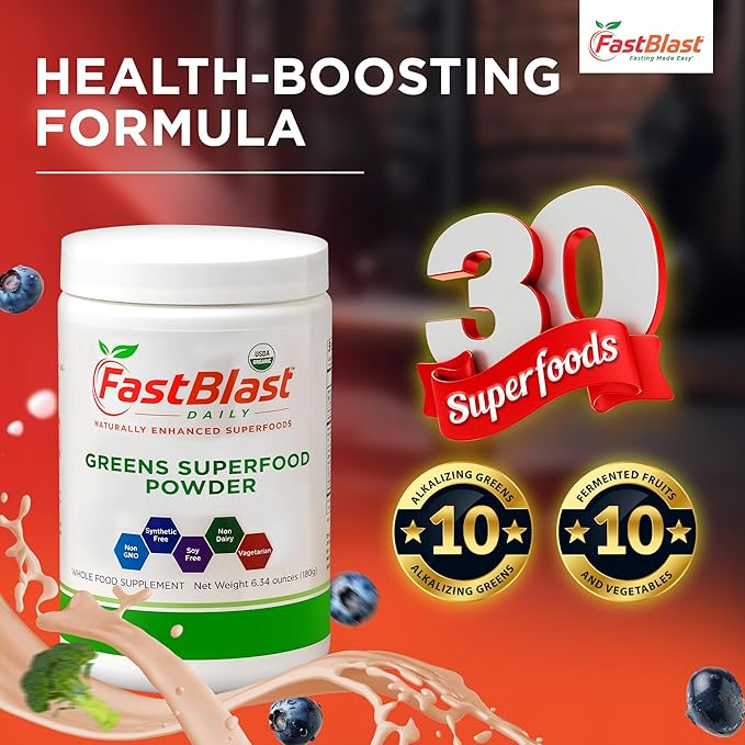 Organic Super Greens Powder with Over 30 Superfoods, Daily Greens Supplements with Probiotics, Fermented Superfood Powder, Low Cal Supergreens - 180g (6.3 oz)