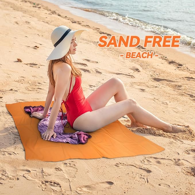 Microfiber Beach Towel-Perfect for Travel, Sports, Camping, Swimming, Yoga, Gym- Quick Dry, Sand Free, Compact, Lightweight, Absorbent (Orange,Large(160x90cm, 63x35”))