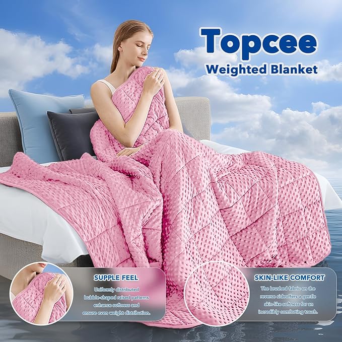 Topcee Weighted Blanket King Size (20lbs 80"x87"), Minky Dots Heavy Blanket for Woman, Man Sleeping, Soft, Cozy and Cooling Weighted Throw Blankets, Machine Washable, Pink