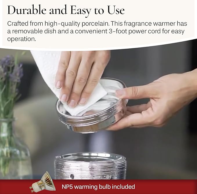 Candle Warmers ETC. Vintage Bulb Illumination Fragrance Warmer- Light-Up Warmer for Warming Scented Candle Wax Melts and Tarts to Freshen Room, Walnut & Rope