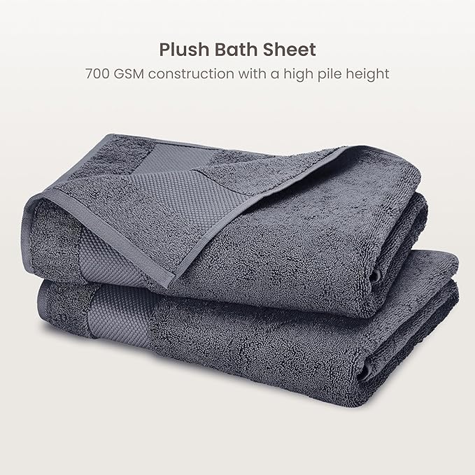 BIOWEAVES 100% Organic Cotton Bath Sheet Set of 2 | Soft Oversized Bath Towels | 700 GSM Premium Bath Towel Sheet Set GOTS Certified - Charcoal